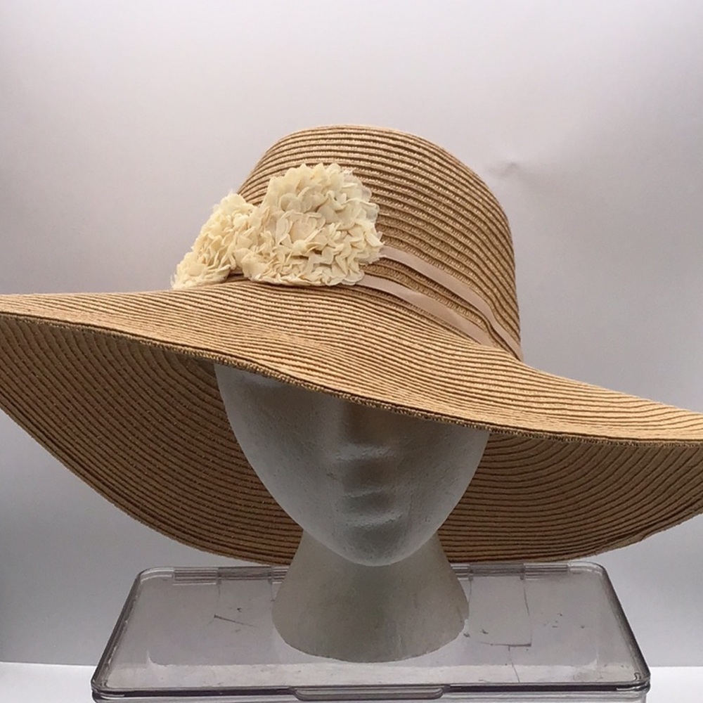 August Hat Tan Floral Paper Weave Sun Hat
